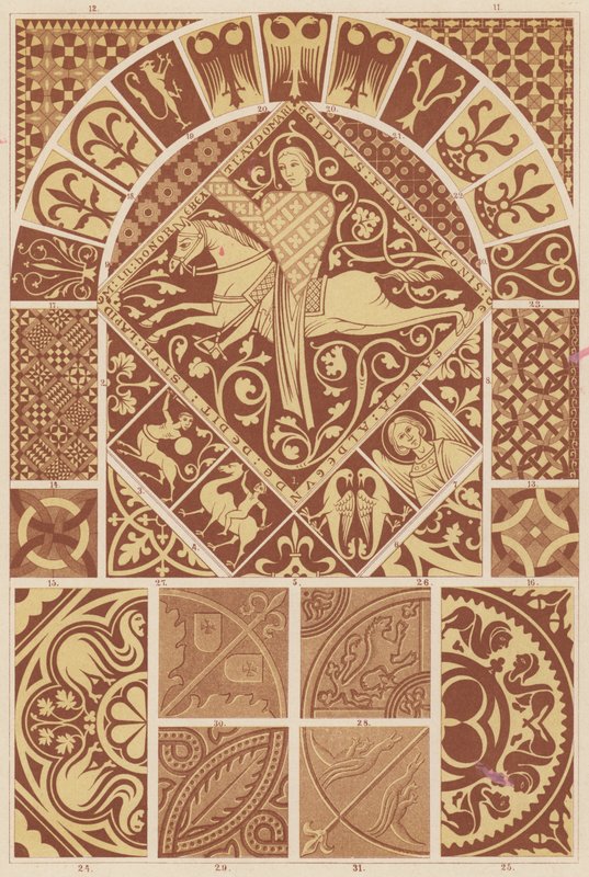 Romeins-Gotische kunst (gekleurde litho) door French School