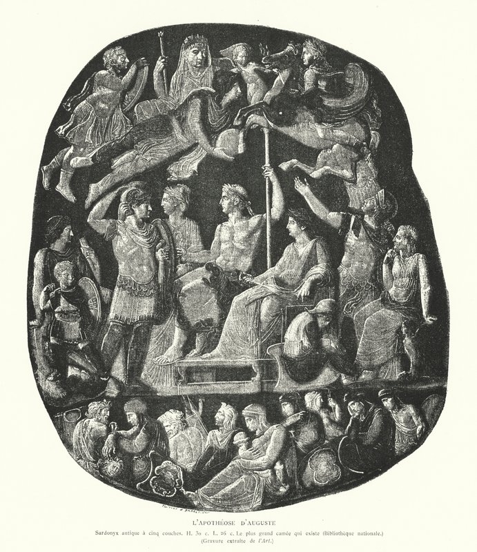 Romeinse onyx camee die de apotheose van keizer Augustus uitbeeldt (gravure) door French School