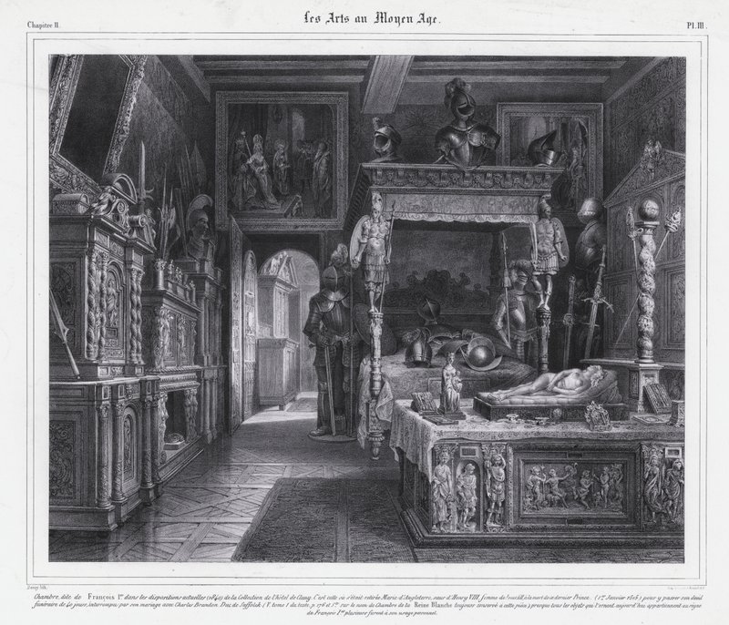 Kamer in het Hotel de Cluny, Parijs, waar Mary Tudor haar rouwperiode doorbracht in 1515 na de dood van haar echtgenoot, Koning Lodewijk XII van Frankrijk door French School