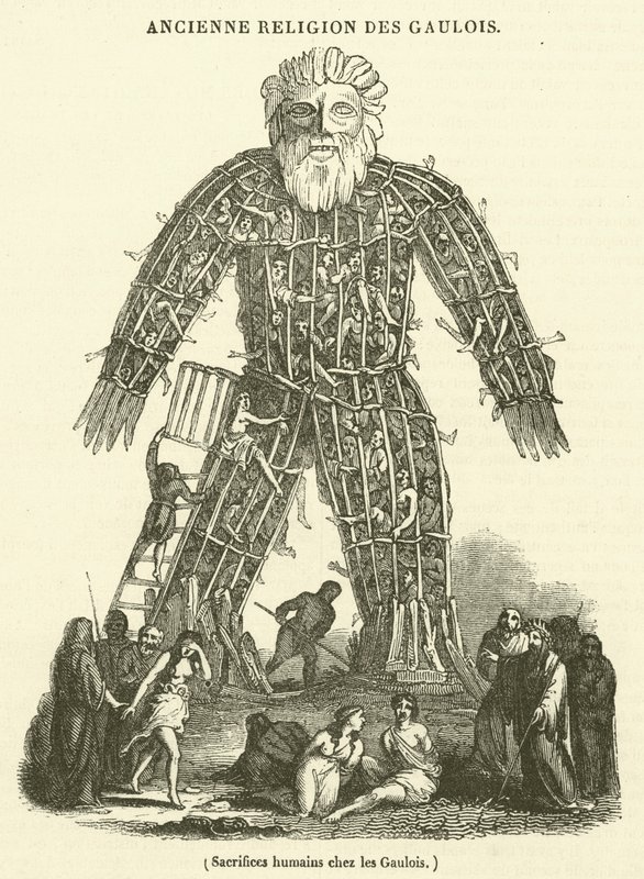 Mensenoffers bij de Galliërs (gravure) door French School