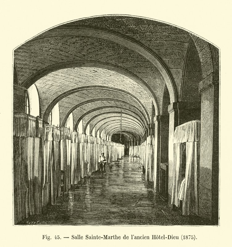 Sainte-Marthe zaal van het oude Hotel-Dieu, 1875 door French School