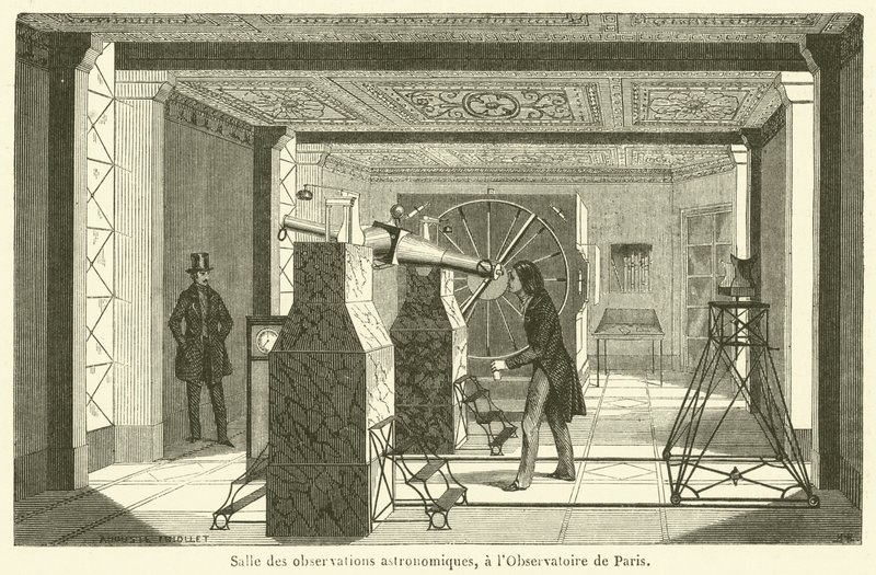 Observatiezaal voor astronomie, in het Observatorium van Parijs (gravure) door French School
