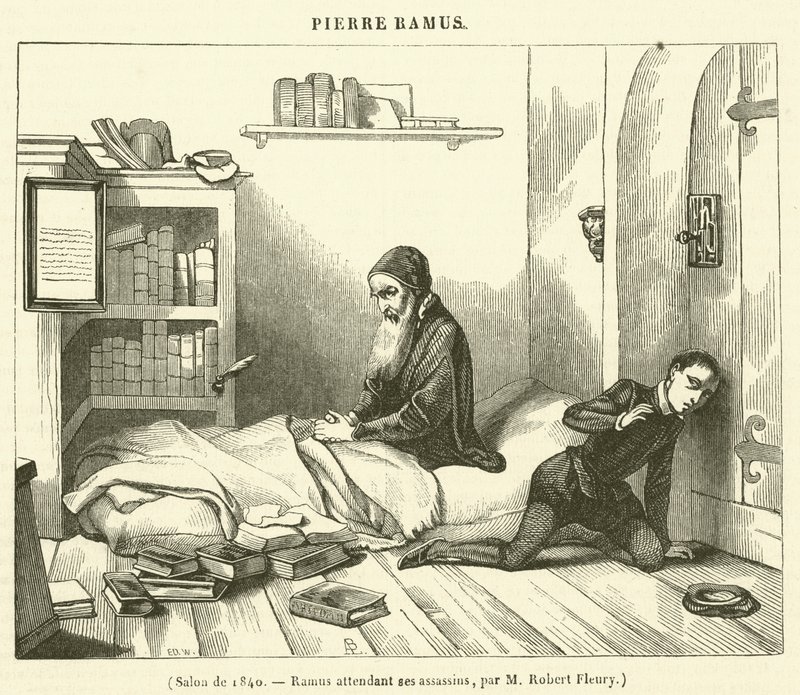 Salon van 1840, Ramus in afwachting van zijn moordenaars (gravure) door French School