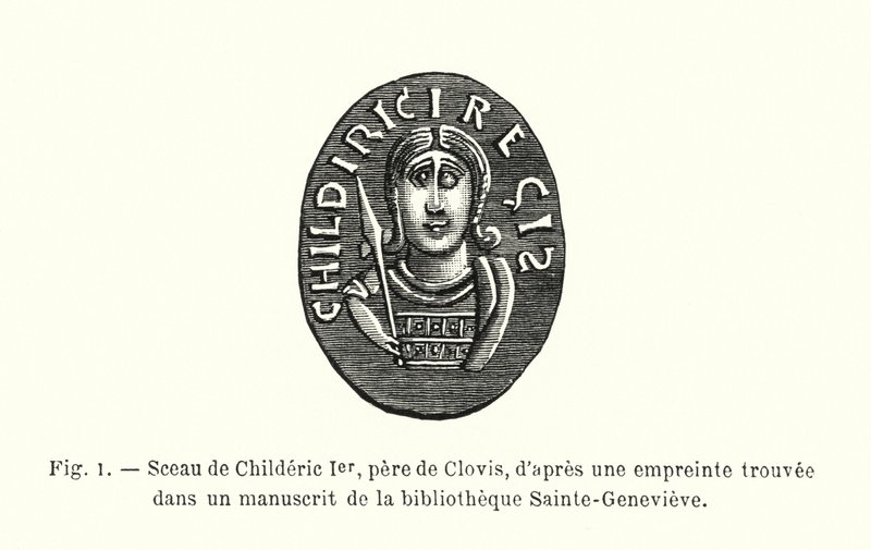 Zegel van Childeric I, vader van Clovis, naar een afdruk gevonden in een manuscript van de bibliotheek Sainte-Genevieve door French School