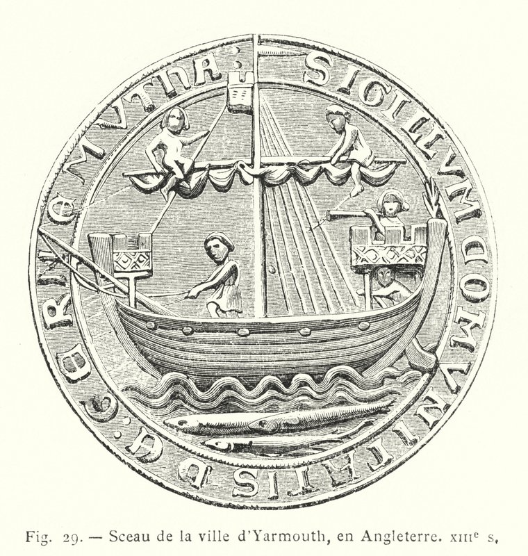 Zegel van de stad Yarmouth, in Engeland, 13e eeuw door French School