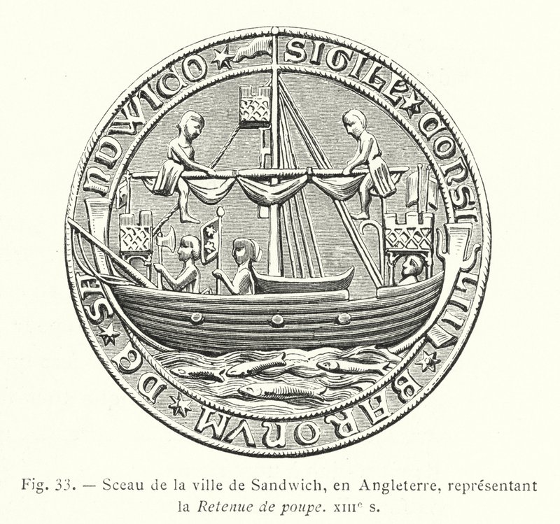 Zegel van de stad Sandwich, Engeland, voorstellende de achtersteven, XIIIe eeuw (gravure) door French School