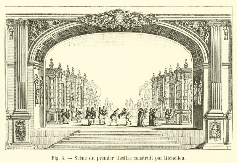 Scène van het eerste theater gebouwd door Richelieu door French School