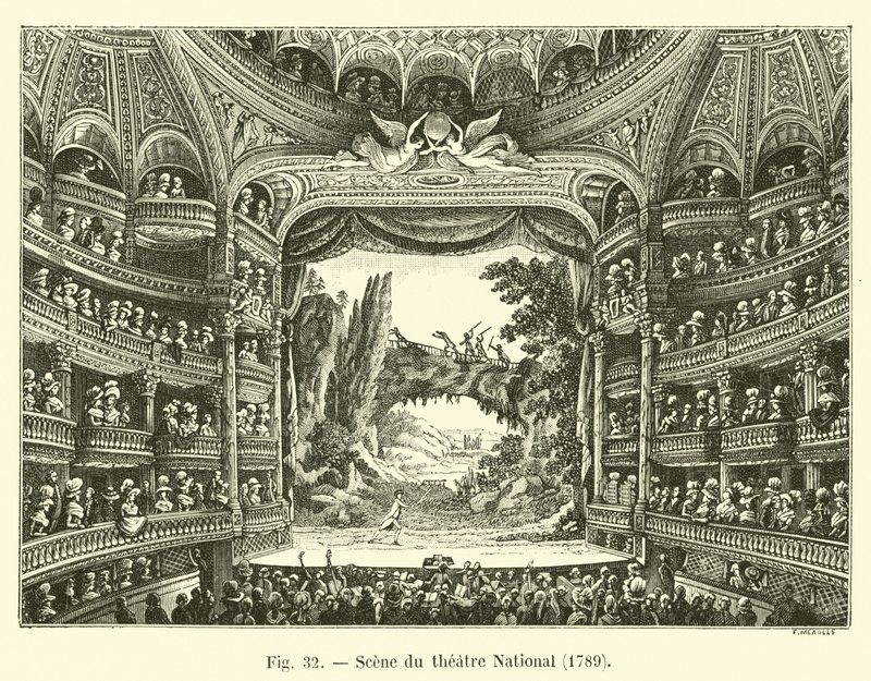 Scène van het Nationaal Theater, 1789 door French School