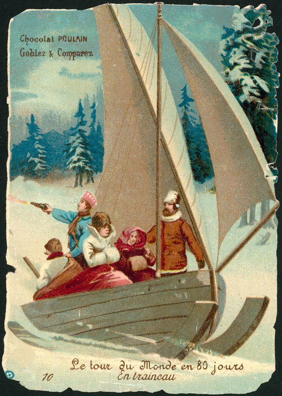 Scène uit De reis om de wereld in tachtig dagen, door Jules Verne door French School