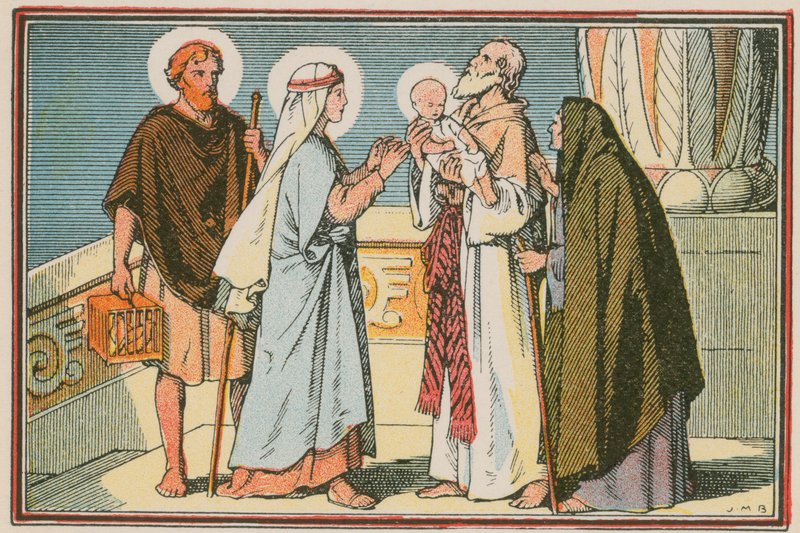 Scène uit het leven van Jezus (gekleurde gravure) door French School