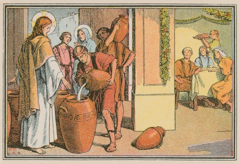Scène uit het leven van Jezus (gekleurde gravure) door French School