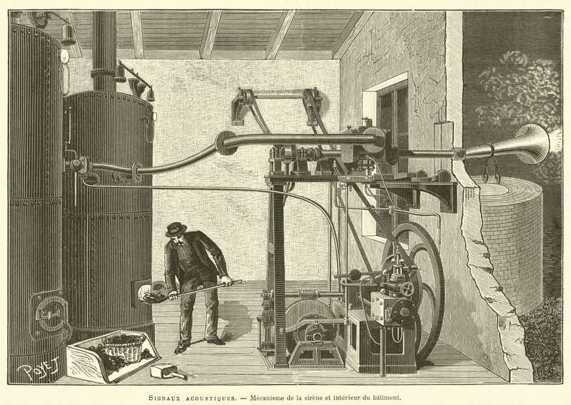 Akoestische signalen, Mechanisme van de sirene en interieur van het gebouw door French School