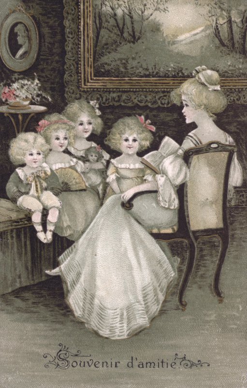 Vriendschapssouvenir (kleurenlitho) door French School