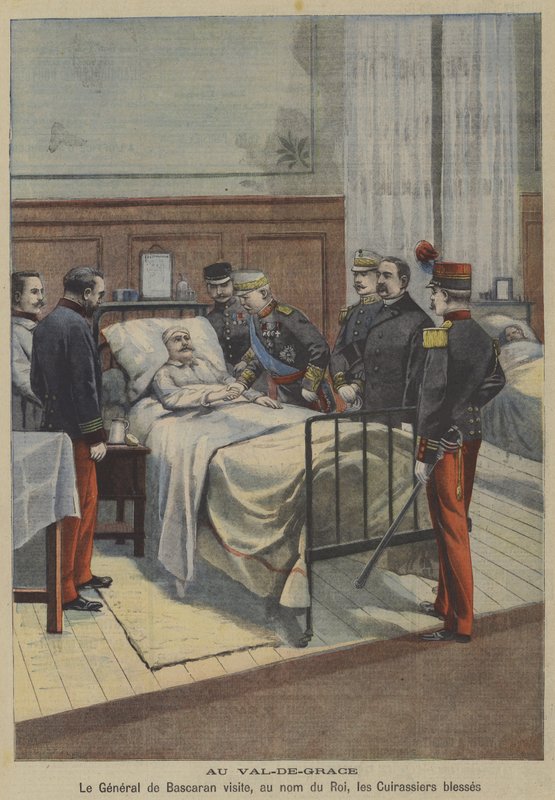 De Spaanse generaal José de Bascaran bezoekt gewonde kurassiers in naam van koning Alfonso XIII in het militaire ziekenhuis Val-de-Grâce in Parijs door French School