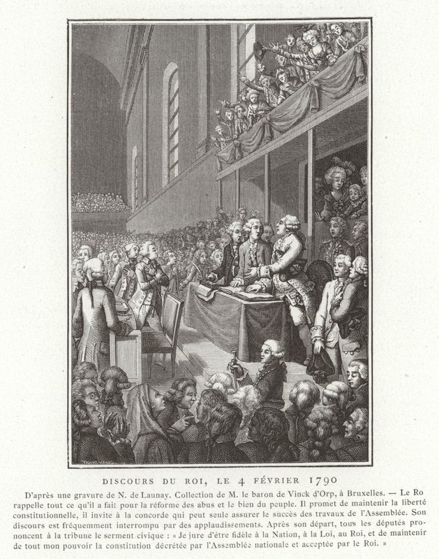 Toespraak van koning Lodewijk XVI van Frankrijk tot de Nationale Vergadering, Franse Revolutie, 4 februari 1790 door French School