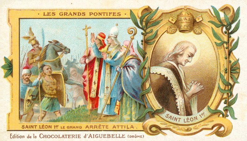 St. Leo de Grote stopt de verovering van Italië door Attila de Hun, 452 door French School