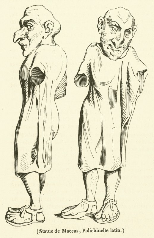 Standbeeld van Maccus, Latijnse Polichinelle (gravure) door French School