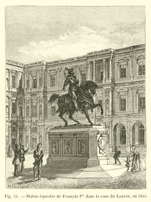 Ruiterstandbeeld van François I in de binnenplaats van het Louvre, in 1855 door French School