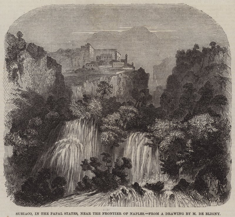Subiaco, in de Pauselijke Staten, nabij de grens van Napels (gravure) door French School
