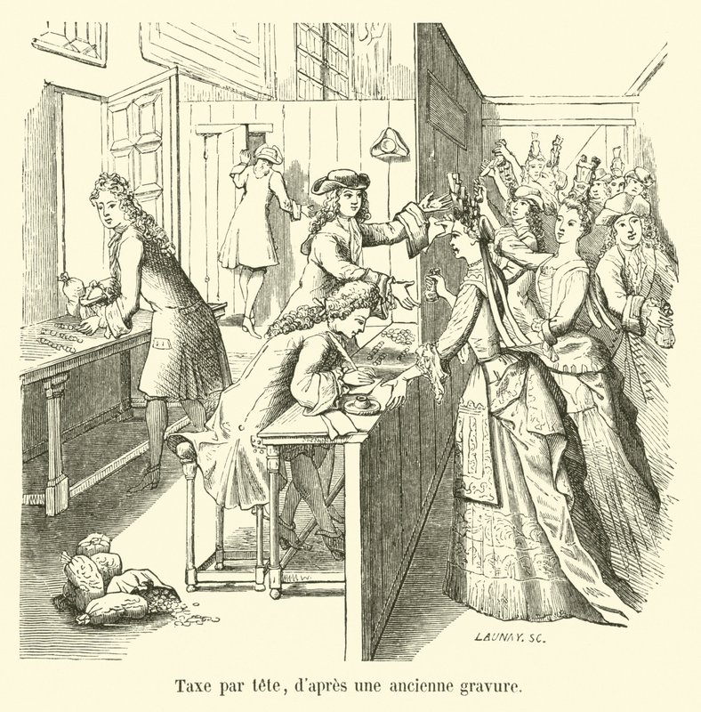 Hoofdelijke belasting, naar een oude gravure door French School