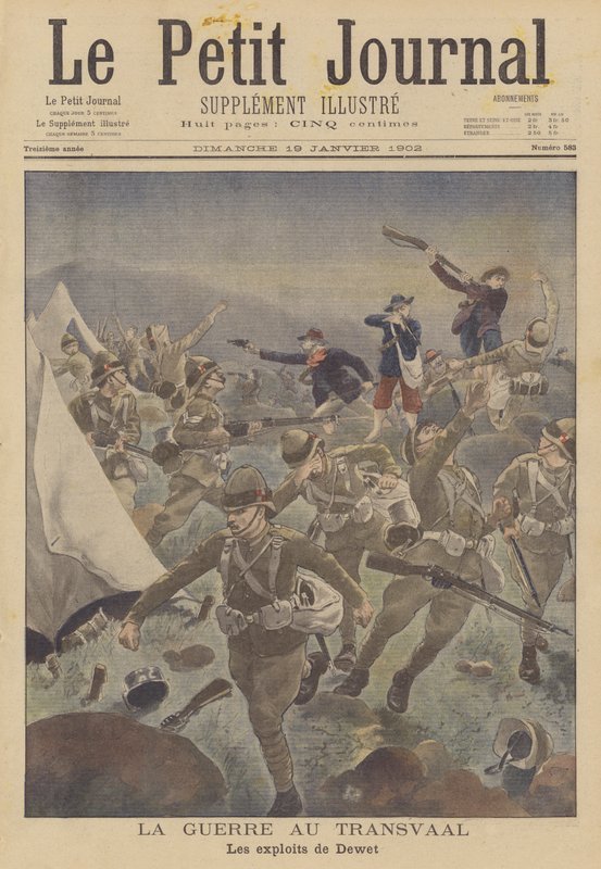 De Boerenoorlog: de heldendaden van Christiaan de Wet (kleurenlitho) door French School