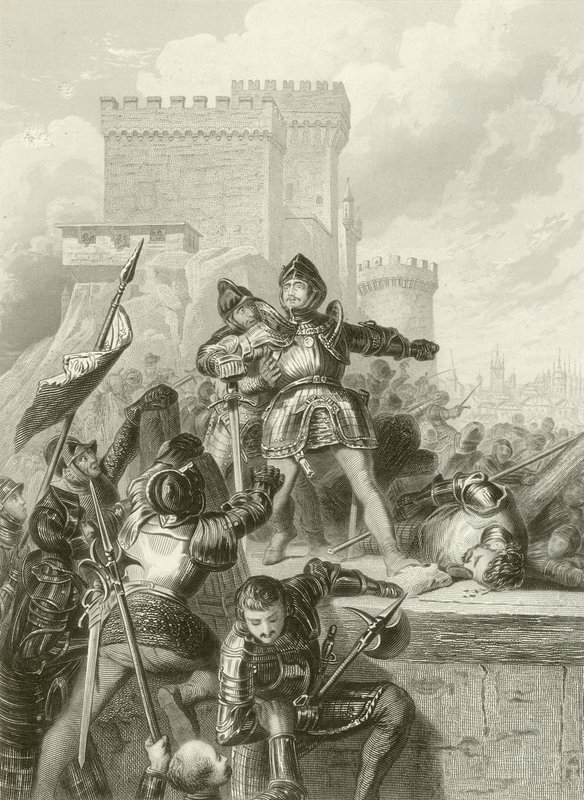De Chevalier Bayard gewond bij het beleg van Brescia, 1512 door French School