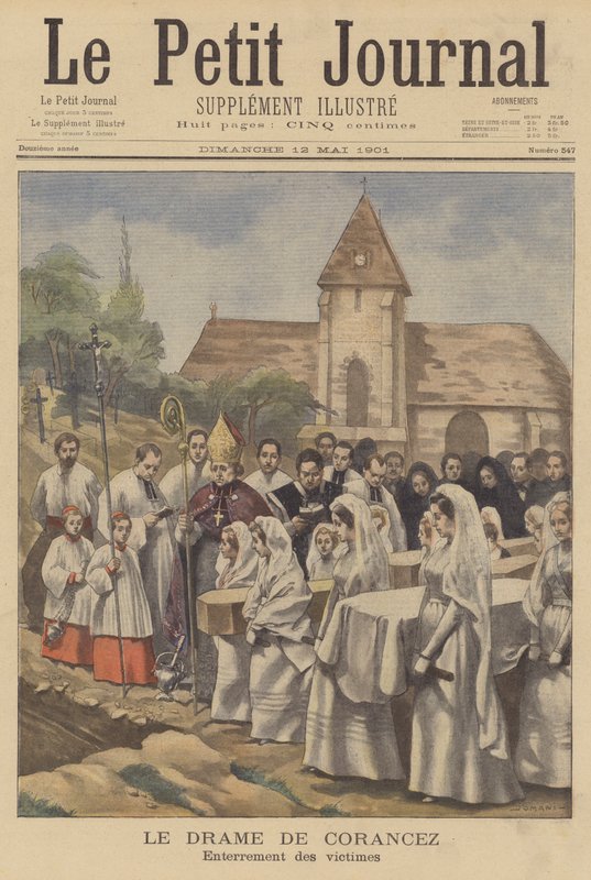 De moorden van Corancez; begrafenis van de slachtoffers door French School