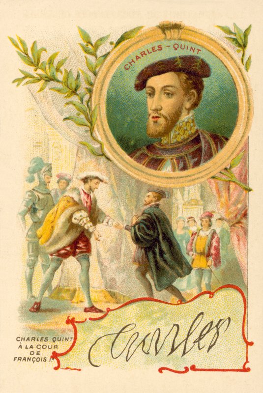 Keizer Karel V aan het hof van Frans I van Frankrijk door French School