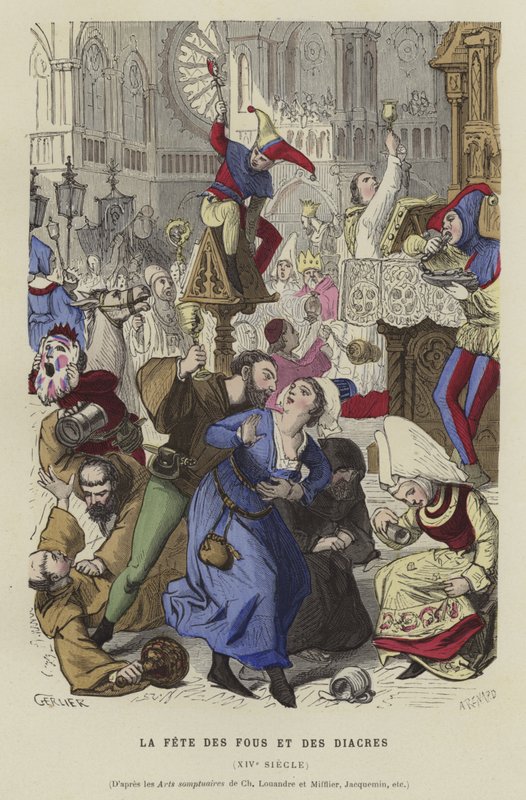 Het feest van dwazen en diakens, 14e eeuw door French School