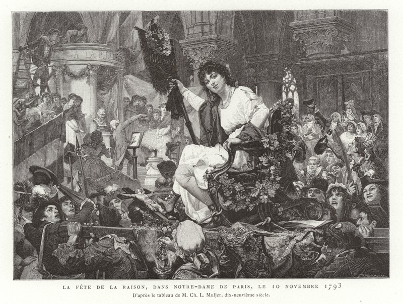 Het Feest van de Rede in de Notre Dame de Paris, 10 november 1793 door French School