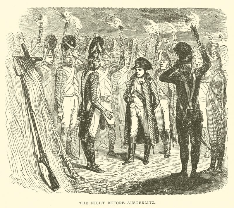De nacht voor Austerlitz (gravure) door French School