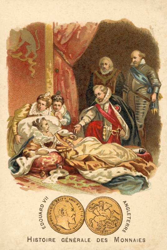 De dood van Elizabeth I van Engeland door French School