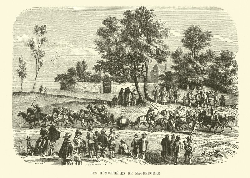 De hemisferen van Maagdenburg (gravure) door French School