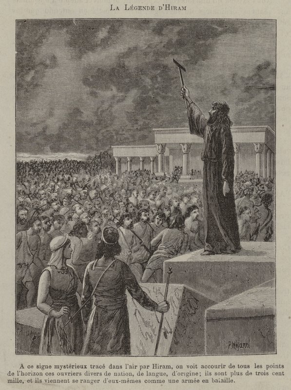 De legende van Hiram (gravure) door French School