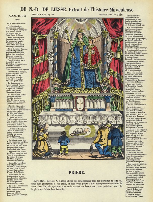 Het wonderbaarlijke verhaal van Onze Lieve Vrouw van de Vreugde (kleurenlitho) door French School