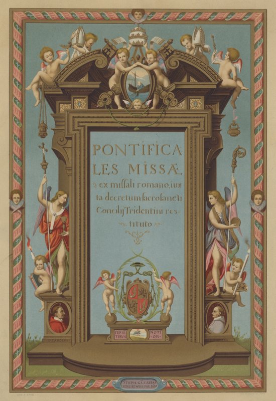 Titelpagina van Missaal Pontifical (chromolitho) door French School