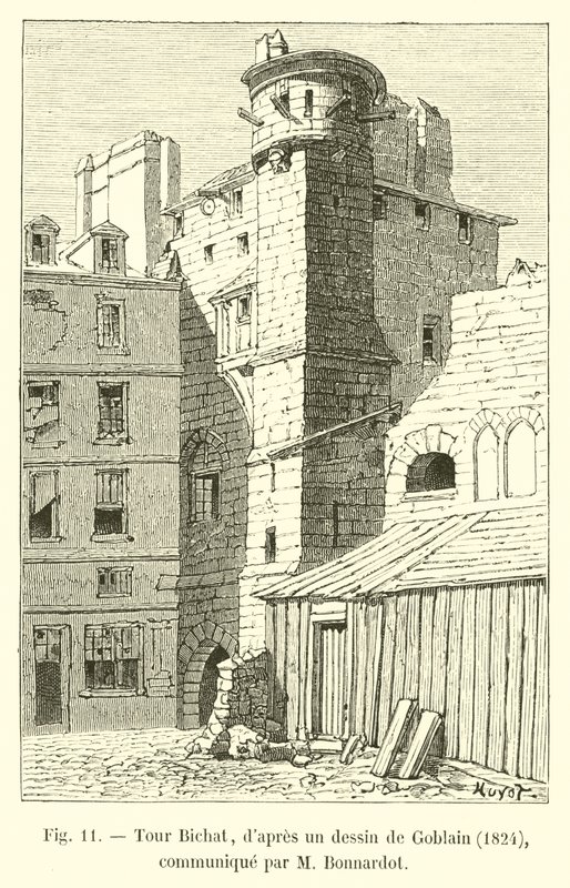 Bichat toren, naar een tekening van Goblain, 1824, meegedeeld door M. Bonnardot door French School