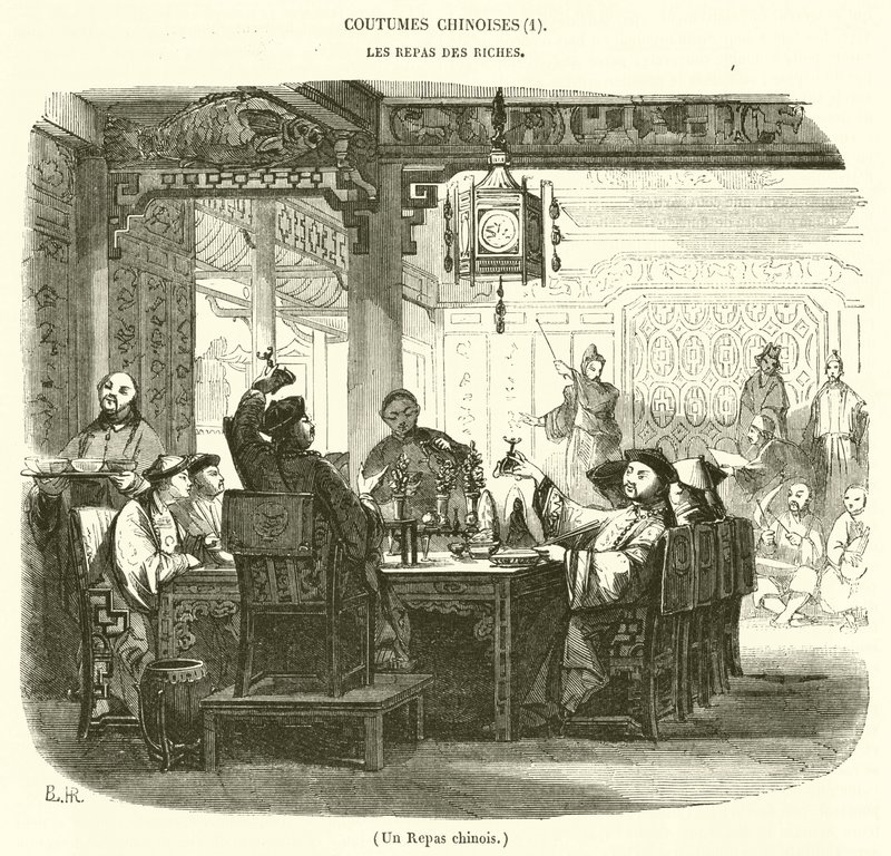 Een Chinese maaltijd (gravure) door French School