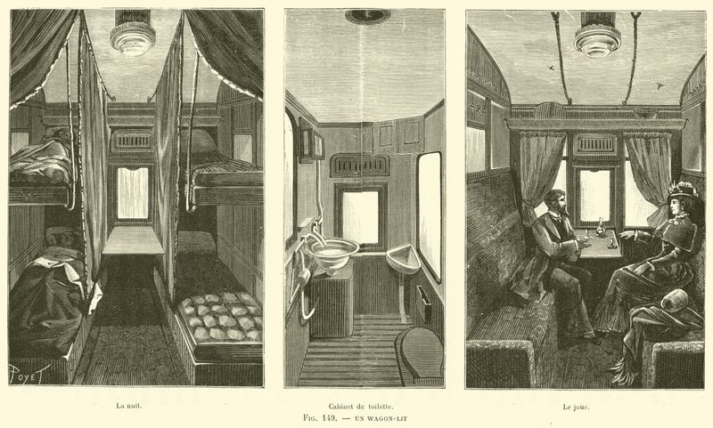 Een slaapwagen (gravure) door French School