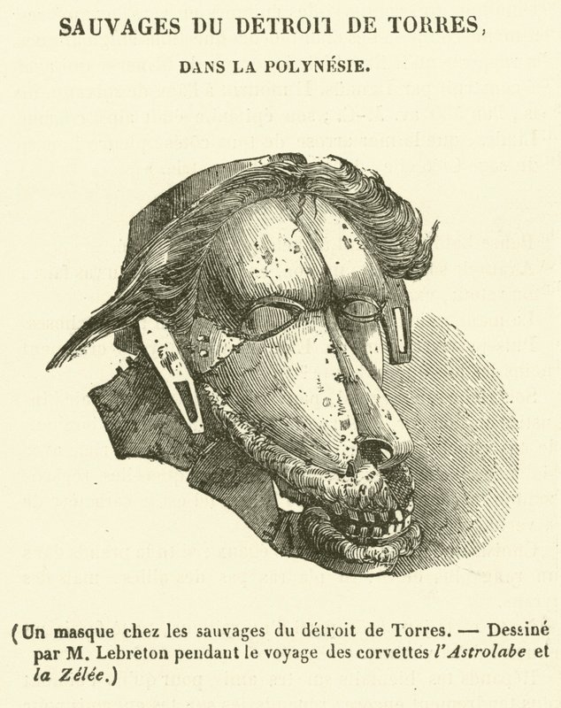 Een masker onder de wilden van de Torres Strait (gravure) door French School