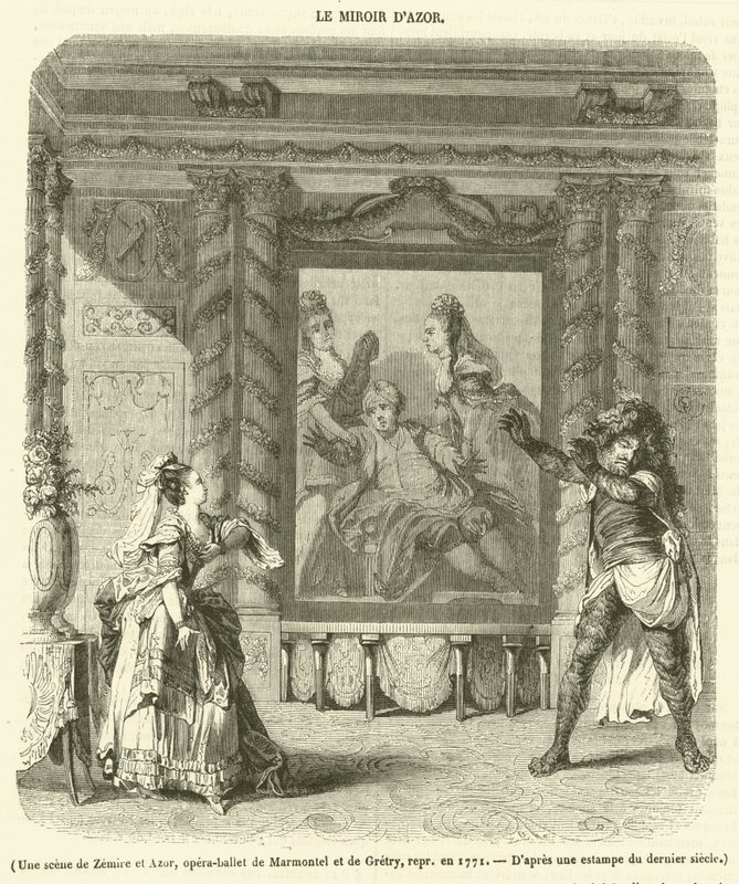 Een scène uit Zemire en Azor, opera-ballet van Marmontel en Gretry, opgevoerd in 1771 door French School