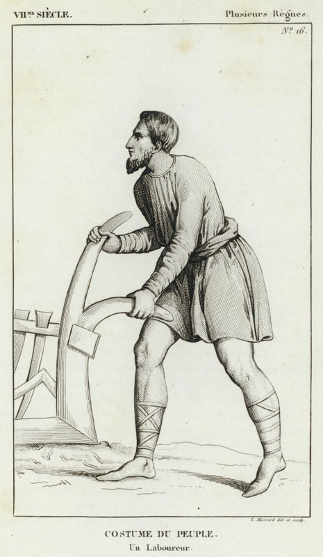 7e eeuw, Verschillende regeerperiodes, Kostuum van het volk, Een landbouwer (gravure) door French School