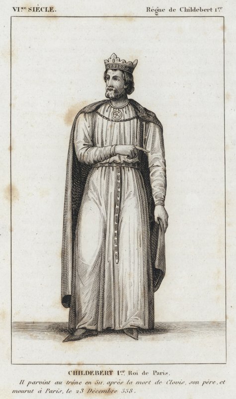 VI Eeuw, Regering van Childebert I, Childebert I, Koning van Parijs (gravure) door French School