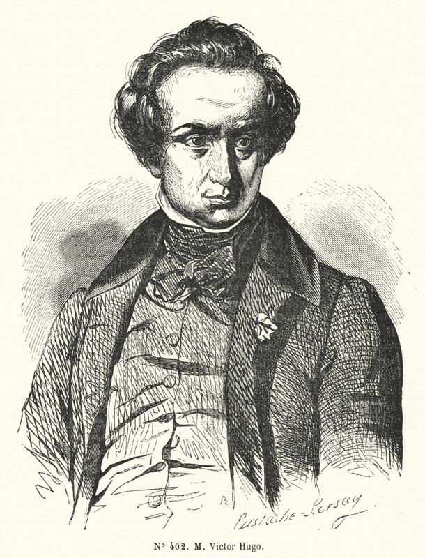 Victor Hugo, Franse romanschrijver en toneelschrijver (gravure) door French School