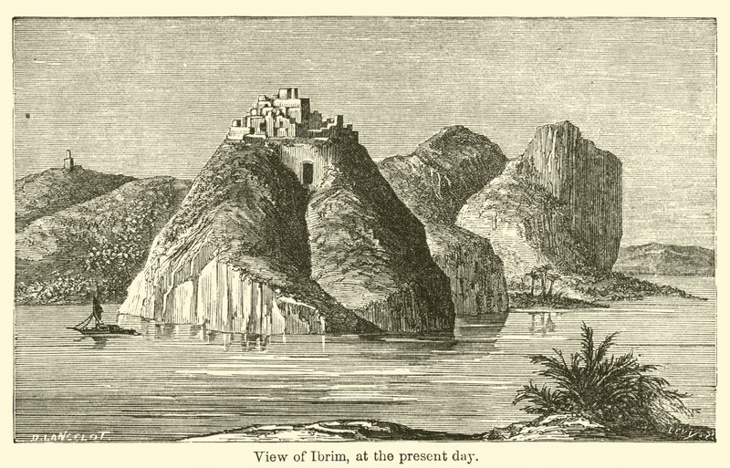 Uitzicht op Ibrim, tegenwoordig (gravure) door French School