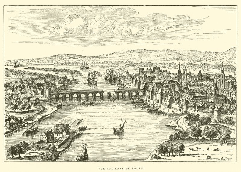 Oude Zicht op Rouen (gravure) door French School