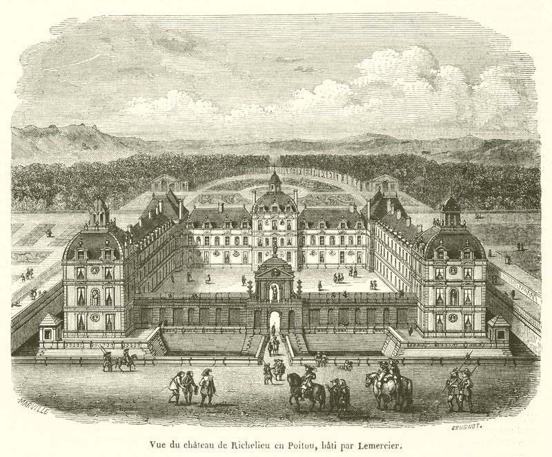 Zicht op het kasteel van Richelieu in Poitou, gebouwd door Lemercier door French School