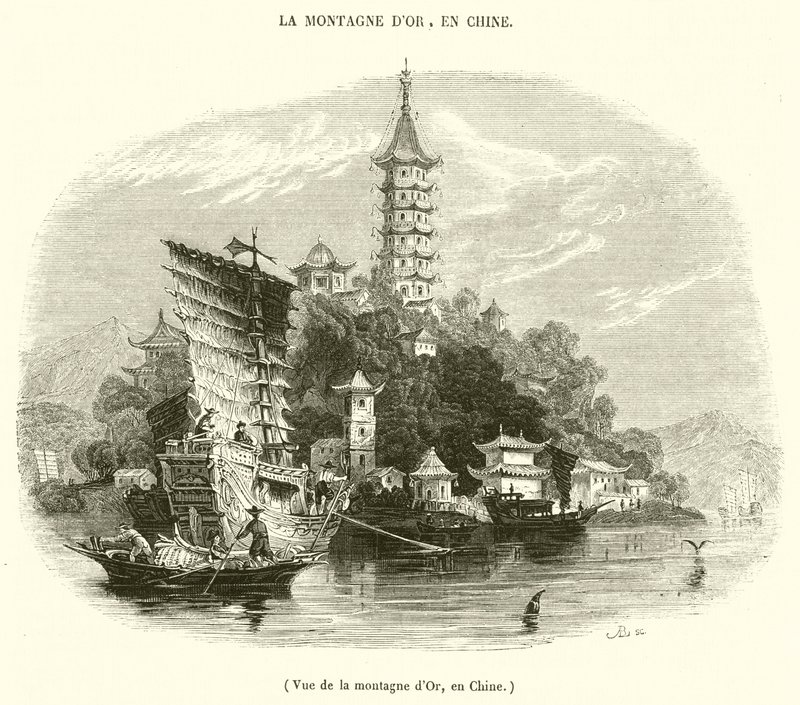 Uitzicht op de Gouden Berg, in China door French School
