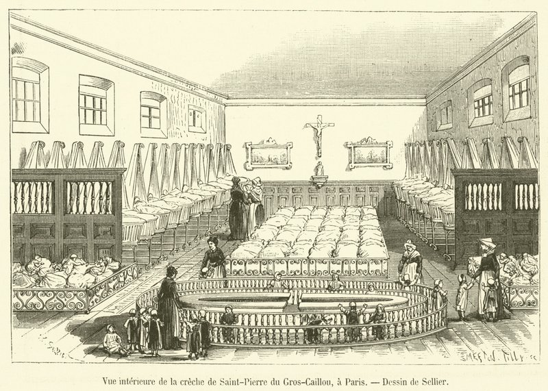 Binnenaanzicht van de crèche van Saint-Pierre du Gros-Caillou, in Parijs door French School