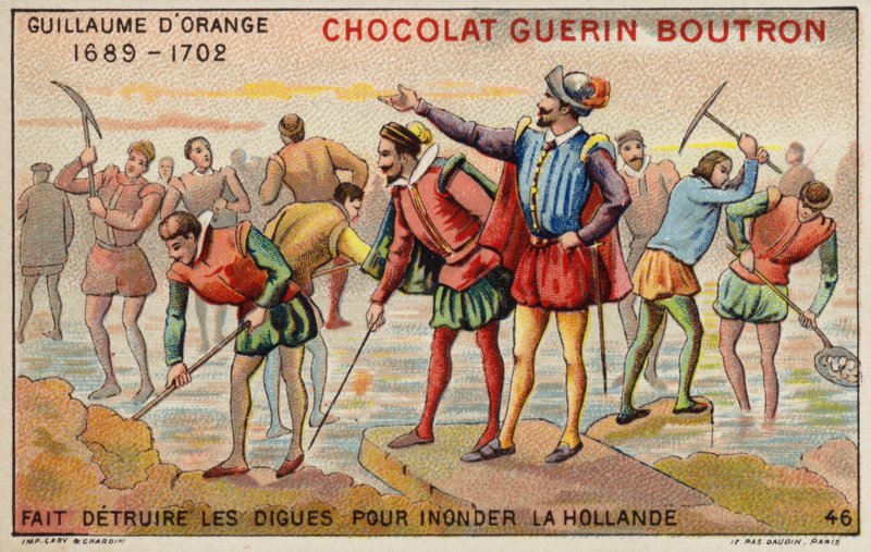 Willem van Oranje vernietigt dijken om Holland te laten overstromen door French School